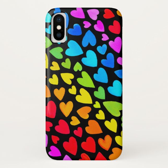 Rainbow Watercolor Hearts Pattern Case-Mate iPhone Case (Back)