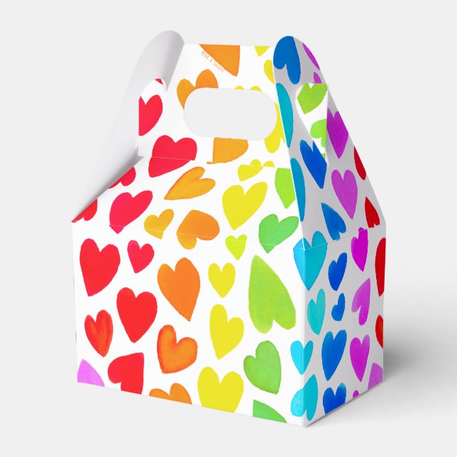 Rainbow Watercolor Hearts Pattern Favor Boxes (Front Side)