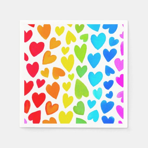 Rainbow Watercolor Hearts Pattern Napkins