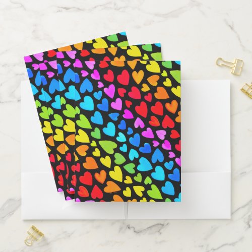 Rainbow Watercolor Hearts Pattern Pocket Folder