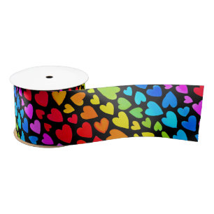Rainbow Watercolor Hearts Pattern Satin Ribbon