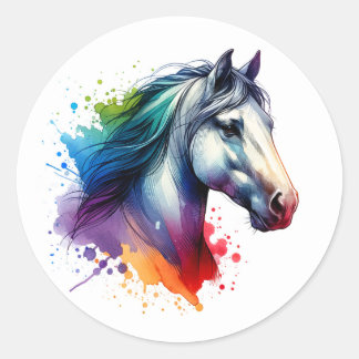 Rainbow Watercolor Horse Classic Round Sticker