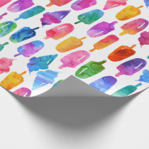 Rainbow Watercolor Ice Cream Cone Popsicles Kids Wrapping Paper
