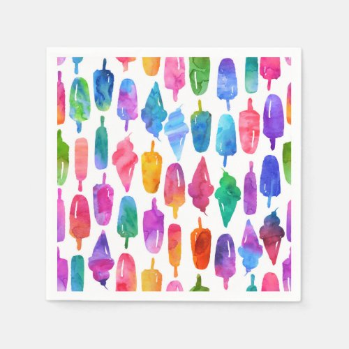 Rainbow Watercolor Ice Cream Ice Pops Pattern Napkins
