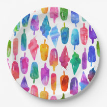 Rainbow Watercolor Ice Cream Ice Pops Pattern Paper Plates