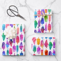 Rainbow Watercolor Ice Cream Ice Pops Pattern Wrapping Paper Sheets