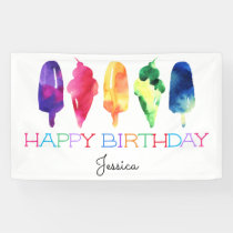 Rainbow Watercolor Ice Cream Ice Pops Stylish Banner