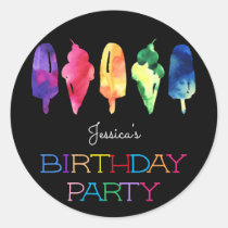 Rainbow Watercolor Ice Cream Popsicle Birthday Classic Round Sticker