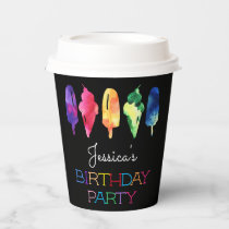 Rainbow Watercolor Ice Cream Popsicle Birthday Paper Cups