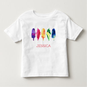 Rainbow Watercolor Ice Cream Popsicle Personalized Toddler T-shirt