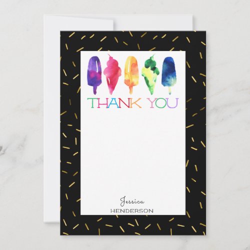 Rainbow Watercolor Ice Cream Popsicle Thank You