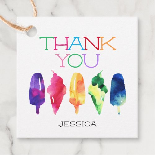Rainbow Watercolor Ice Cream Popsicle Thank You Favor Tags