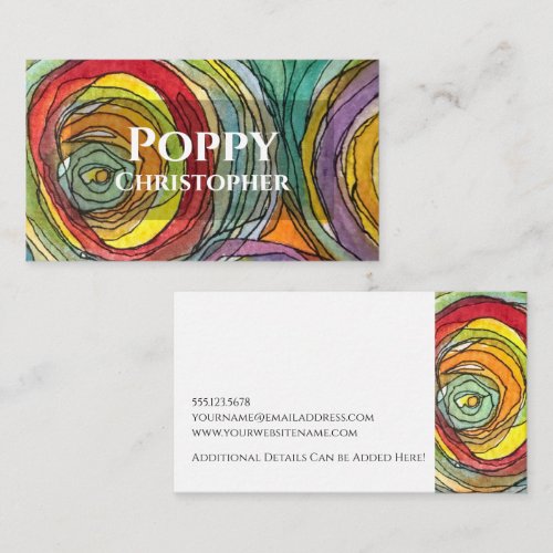 Rainbow Watercolor & Ink Circles Bold Colorful Business Card