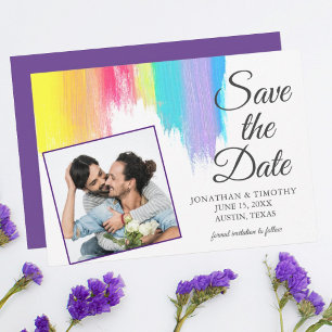 Rainbow Watercolor LGBT Photo Purple Save the Date Announcement