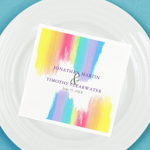 Rainbow Watercolor LGBTQ Gay Pride Wedding Napkins