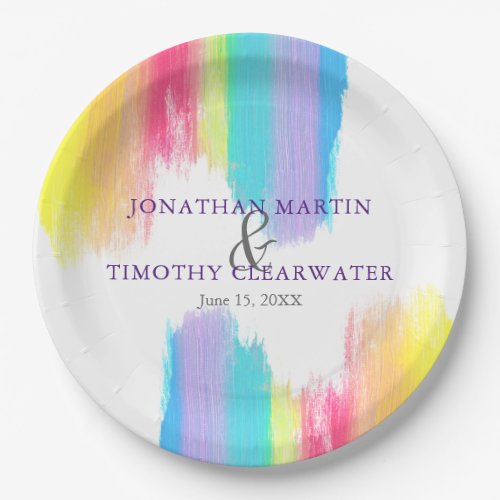 Rainbow Watercolor LGBTQ Gay Pride Wedding Paper P Paper Plates