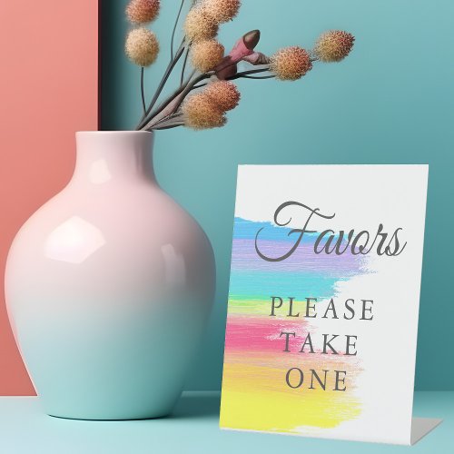 Rainbow Watercolor LGBTQ Wedding Favors Table Pedestal Sign