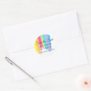 Rainbow Watercolor LGBTQ Wedding Save the Date Classic Round Sticker