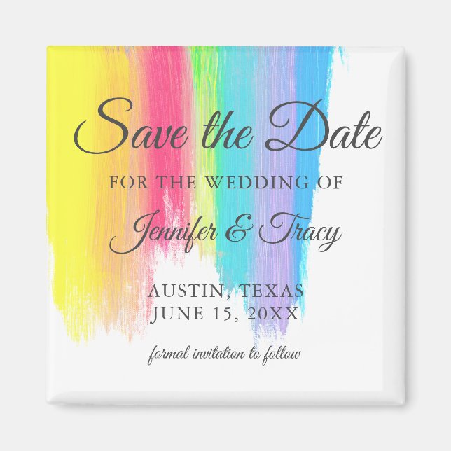 Rainbow Watercolor LGBTQ Wedding Save the Date Magnet (Front)