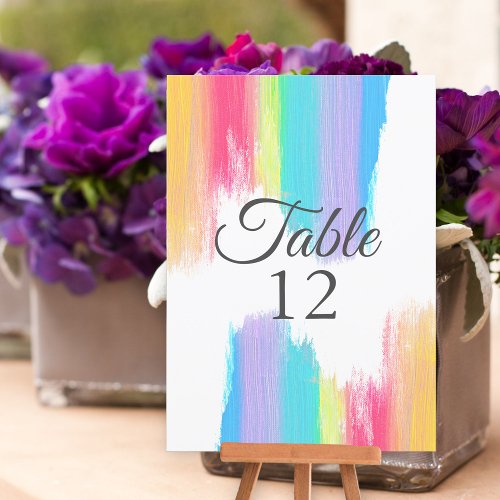 Rainbow Watercolor LGBTQ Wedding Table Number Card