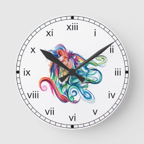 Rainbow Watercolor Lion Round Clock
