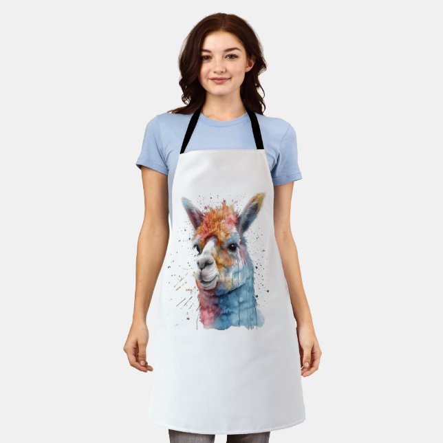 Rainbow Watercolor Llama Apron (Worn)