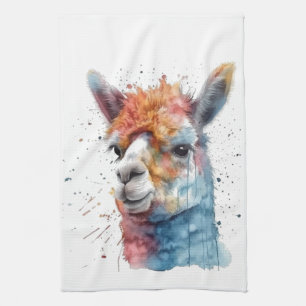 Rainbow Watercolor Llama Kitchen Towel