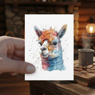 Rainbow Watercolor Llama Postcard