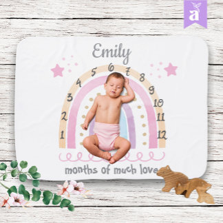 Rainbow Watercolor Milestone Soft Baby Blanket