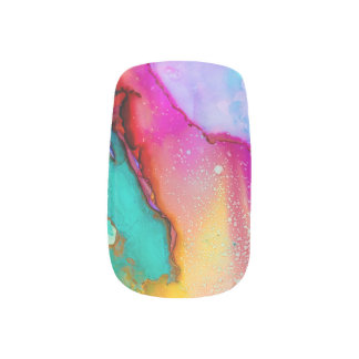 Rainbow Watercolor Minx Nail Art