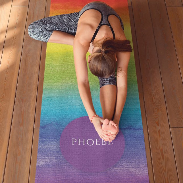 Rainbow Watercolor Modern Colorful Name Yoga Mat (Creator Uploaded)