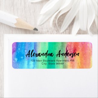 Rainbow Watercolor Modern Fancy Chic Script Label