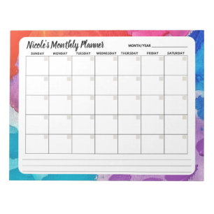 Rainbow Watercolor Monthly Calendar Notepad