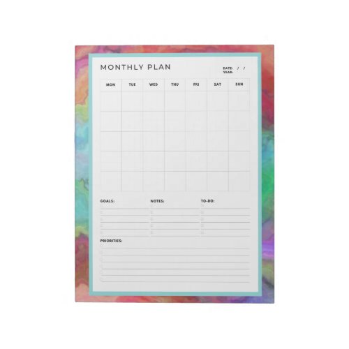 Rainbow Watercolor Monthly Undated Calendar Plan Notepad