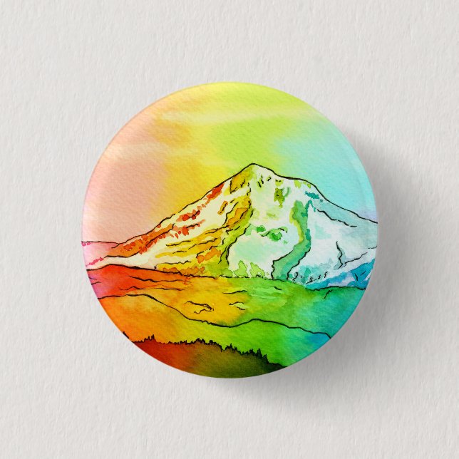 Rainbow Watercolor Mount Hood Button (Front)