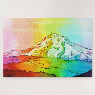 Rainbow Watercolor Mount Hood Jigsaw Puzzle
