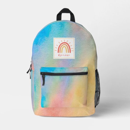 Rainbow Watercolor Name Printed Backpack