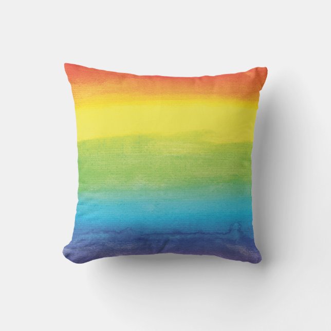 Rainbow Watercolor Ombre Modern Colorful Outdoor Pillow (Front)