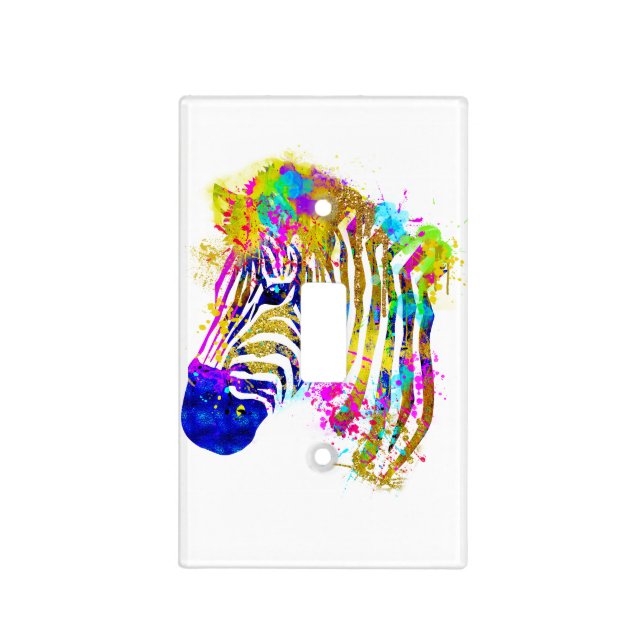 Rainbow Watercolor Paint Splatter Zebra Graphic Light Switch Cover (Front)