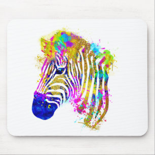 Rainbow Watercolor Paint Splatter Zebra Graphic Mouse Pad
