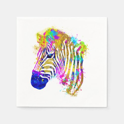 Rainbow Watercolor Paint Splatter Zebra Graphic Napkins