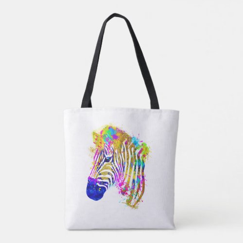 Rainbow Watercolor Paint Splatter Zebra Graphic Tote Bag