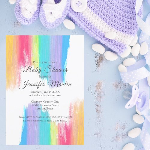 Rainbow Watercolor Paint Strokes Baby Shower Invitation