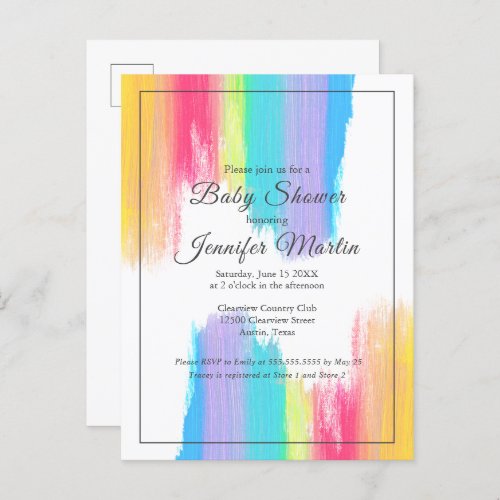 Rainbow Watercolor Paint Strokes Baby Shower Invitation Postcard