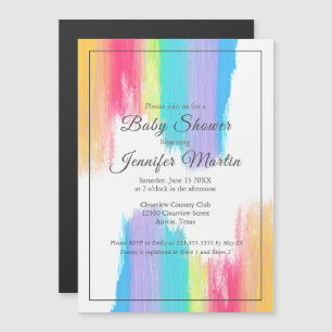 Rainbow Watercolor Paint Strokes Baby Shower Magnetic Invitation
