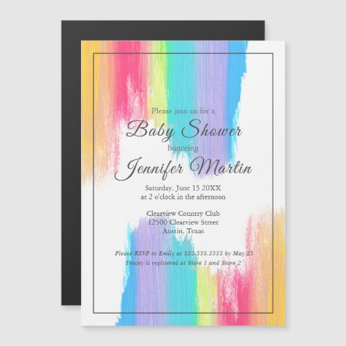 Rainbow Watercolor Paint Strokes Baby Shower Magnetic Invitation