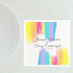 Rainbow Watercolor Paint Strokes LGBTQ Wedding Napkins