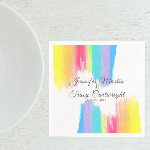 Rainbow Watercolor Paint Strokes LGBTQ Wedding Napkins