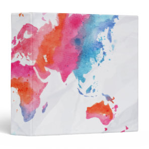 Rainbow Watercolor Painted World Map 3 Ring Binder