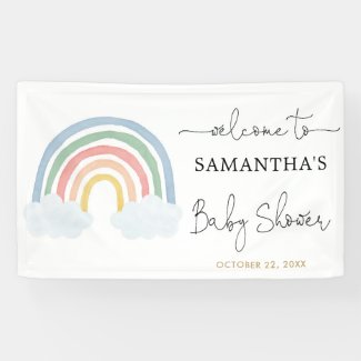 Rainbow watercolor pastel baby shower backdrop banner